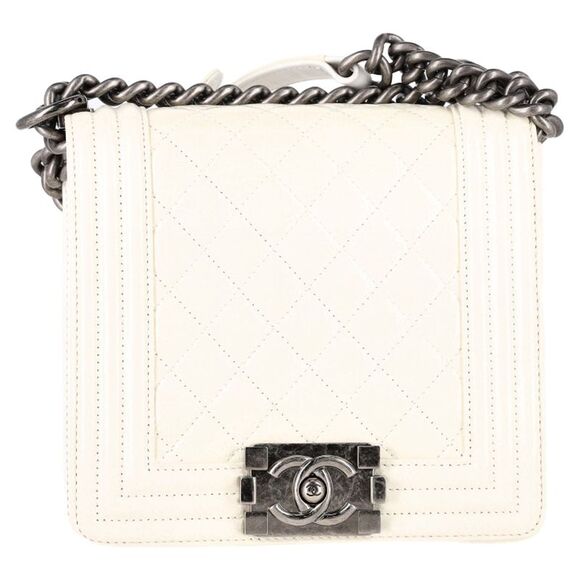 Chanel Small Square Boy Flap Bag in Cream Quilted Lambskin Leather - Picture 1 of 8